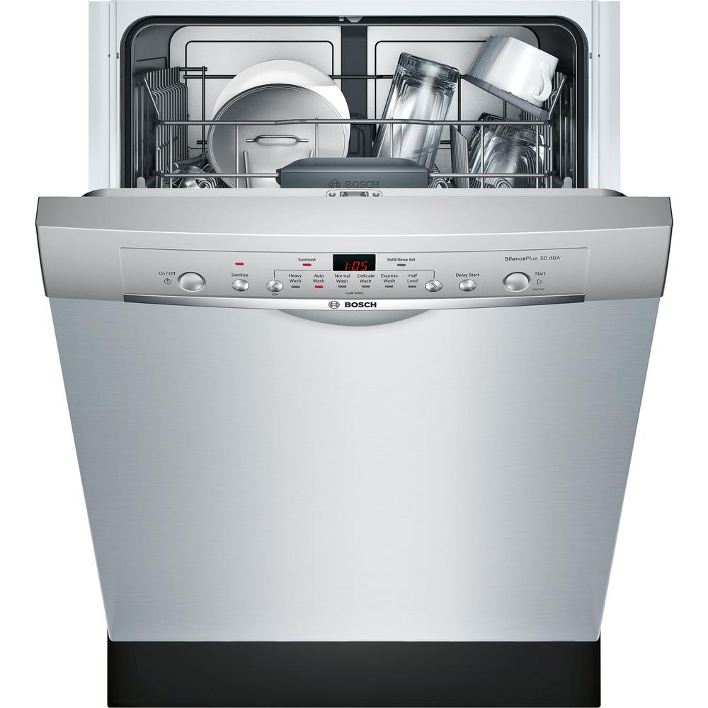 Bosch Ascenta 24 In Stainless Steel Front Control Tall Tub Dishwasher With Hybrid Stainless Steel Tub 50 Dba She3ar75uc The Home Depot