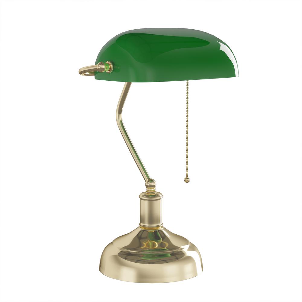 brass desk lamp with green glass shade