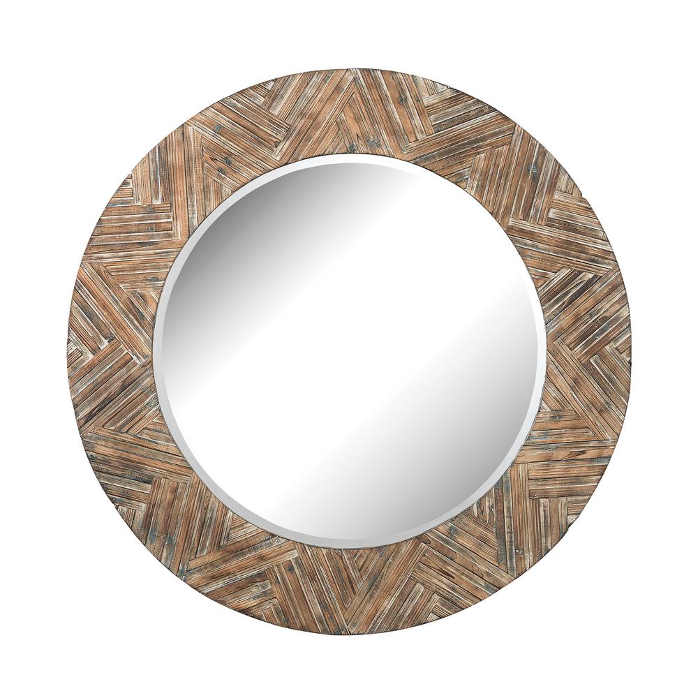 64 In Round Wooden Framed Mirror