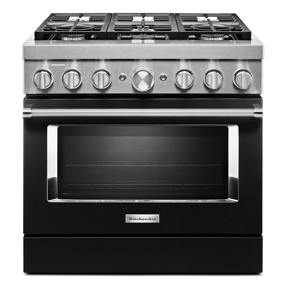 KitchenAid 36 in. 5.1 cu. ft. Dual Fuel Freestanding Smart Range with 6-Burners in Imperial Black For Sale