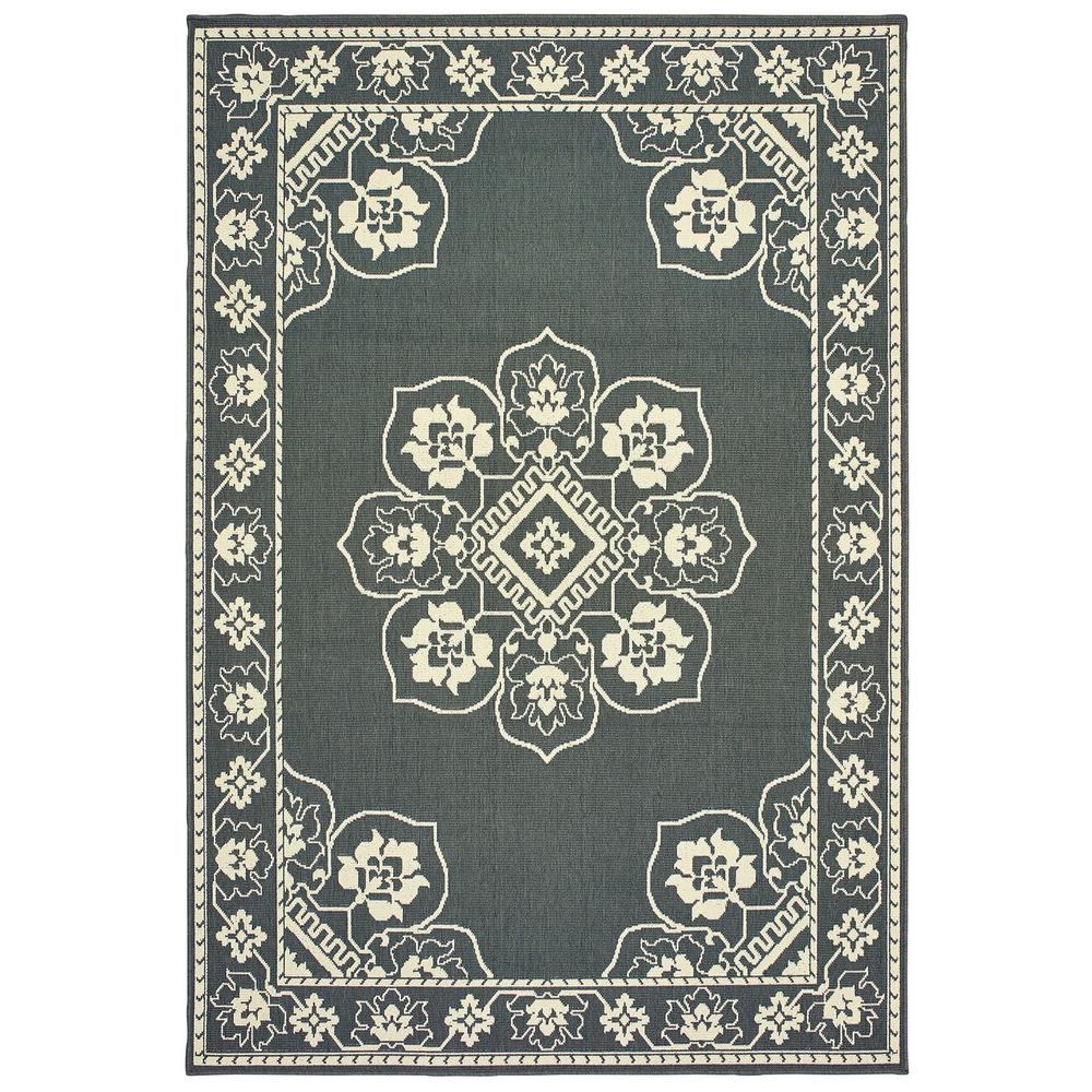 Unbranded Sienna Floral GreyIvory 8 ft. 6 in. x 13 ft. Indoor/Outdoor