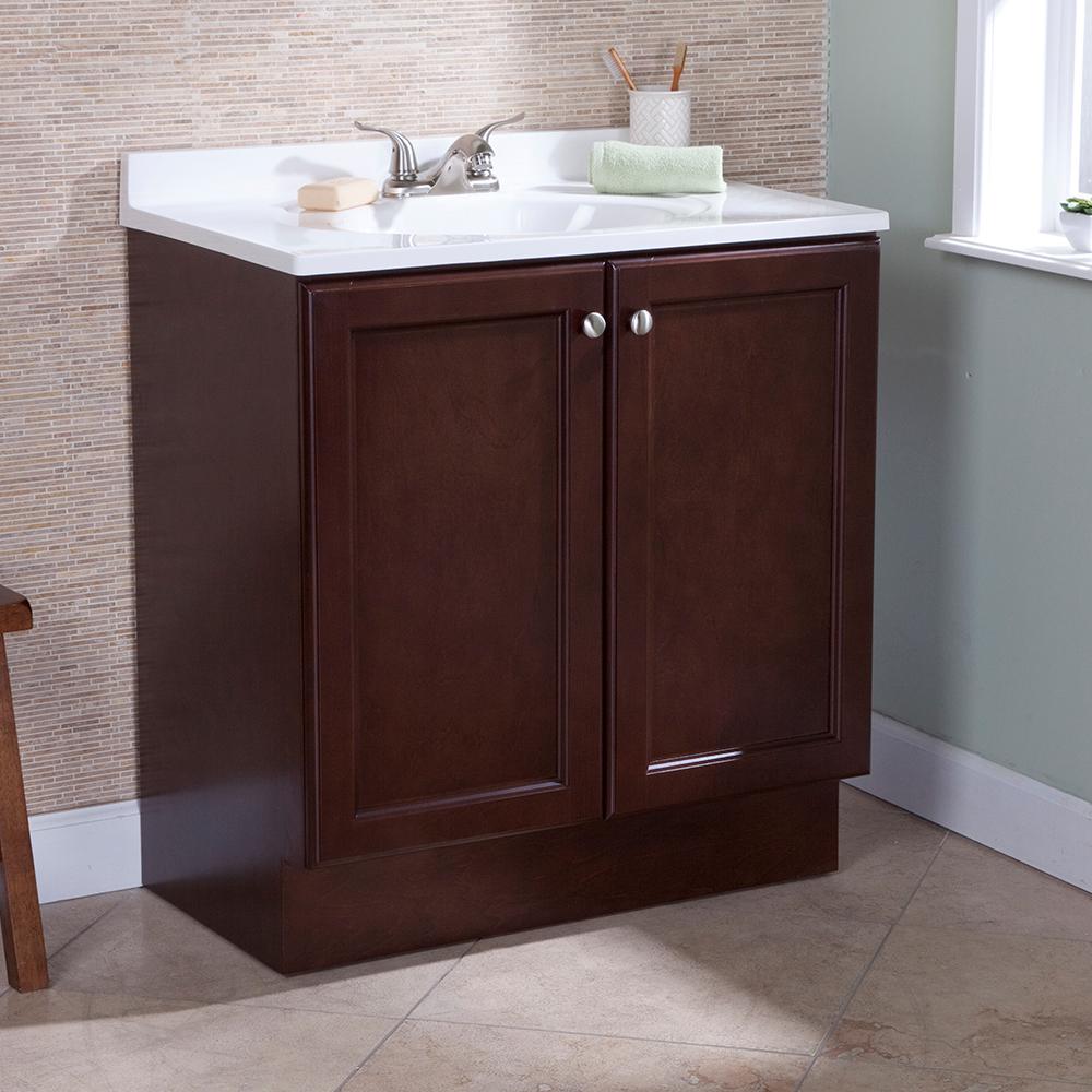 Glacier Bay Vanity Pro All In One 31 W Bathroom Chestnut With Cultured Marble Top White