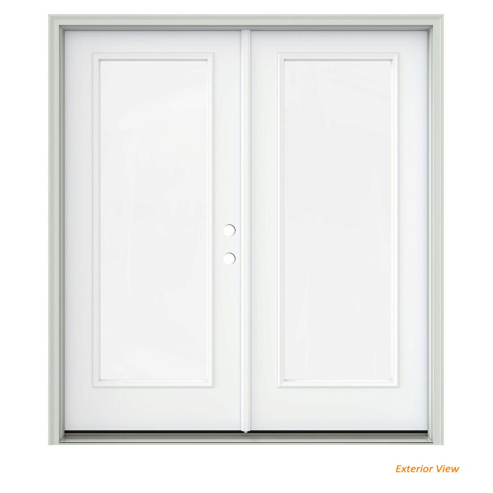 72 In X 80 In White Painted Steel Left Hand Inswing Full Lite Glass Active Stationary Patio Door