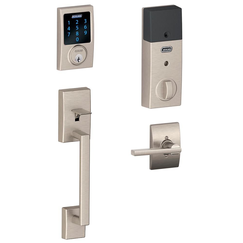 Schlage Century Satin Nickel Connect Smart Lock With Alarm And Latitude Lever Handleset