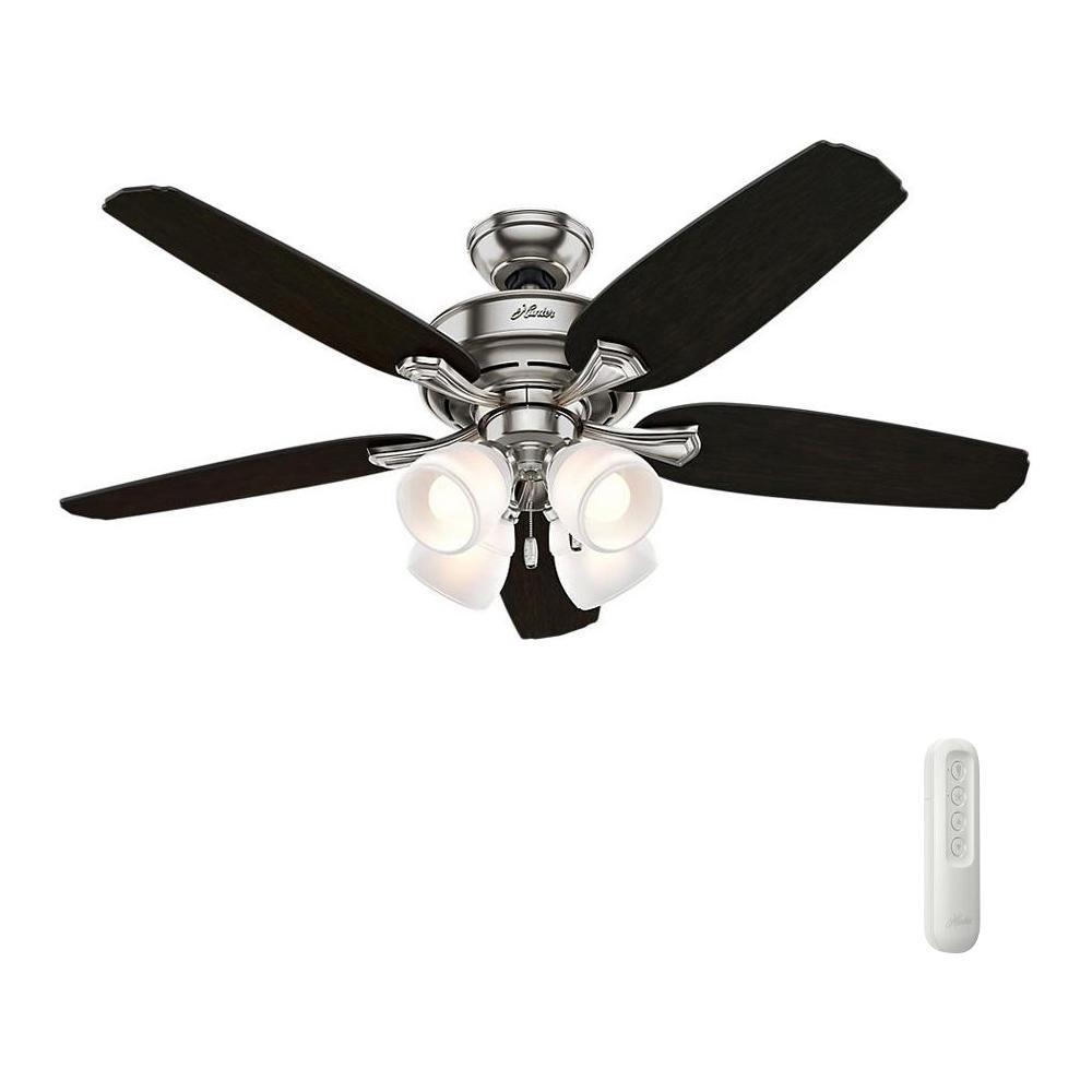 Hunter Channing 52 In Indoor Led Brushed Nickel Ceiling Fan Bundled With Handheld Remote Controlwith Light