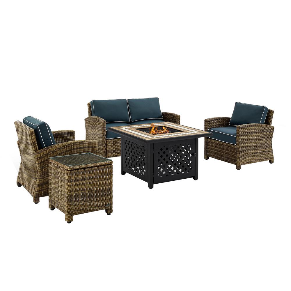 Crosley Bradenton 5 Piece Wicker Patio Fire Pit Conversation Set