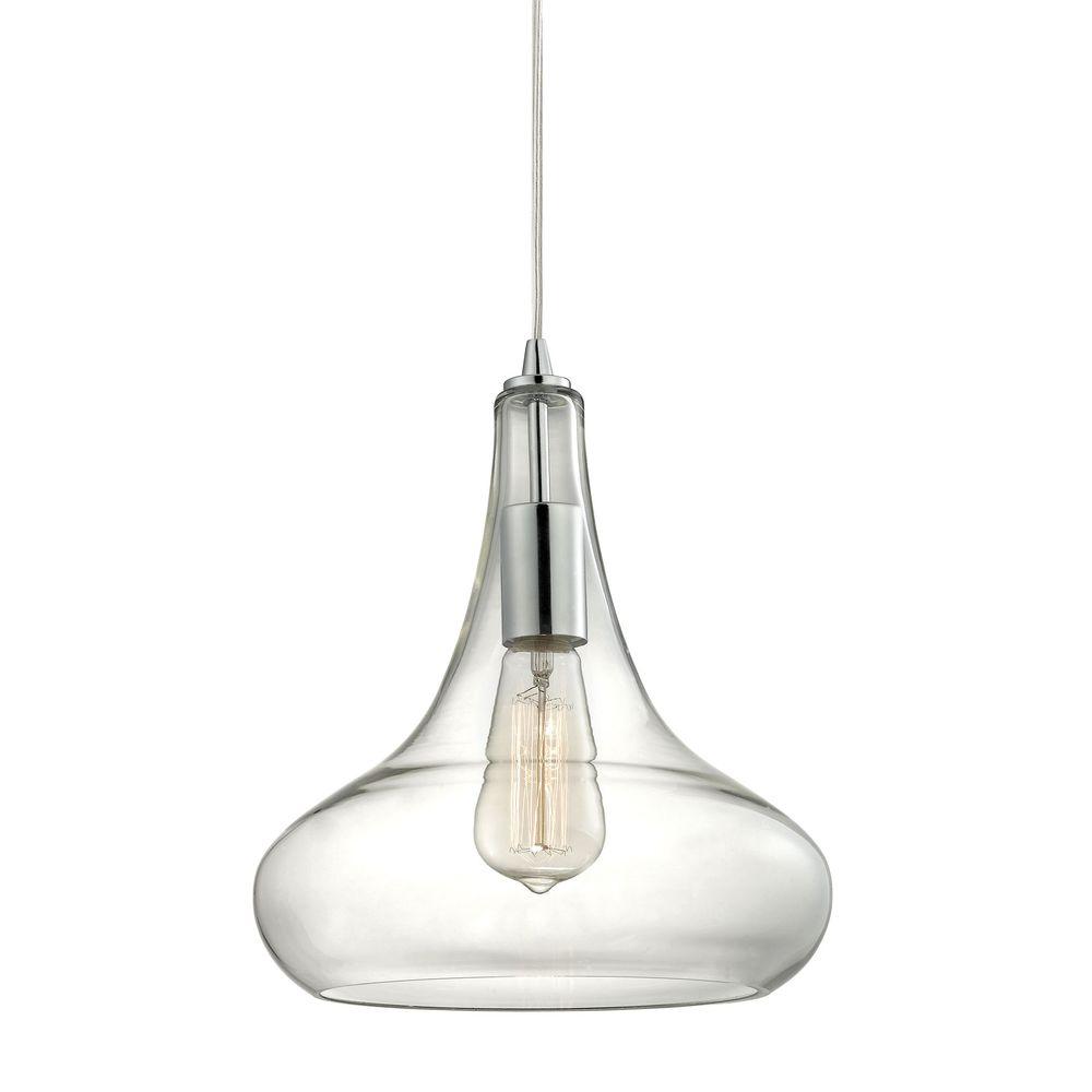 1-Light Polished Chrome Pendant with Clear Glass Shade and Vintage Bulb