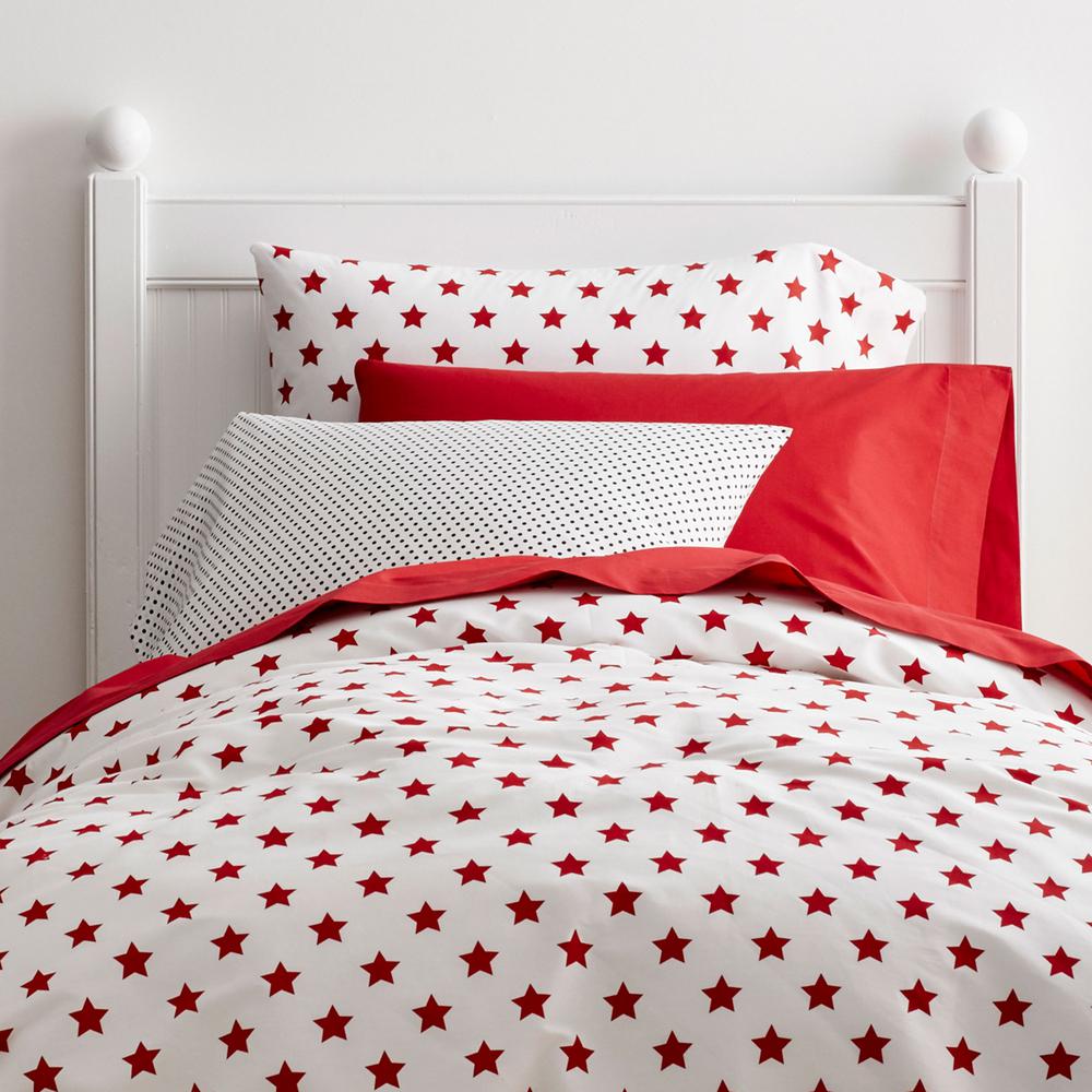 Stars Cotton Percale Classic Red Queen Duvet Cover