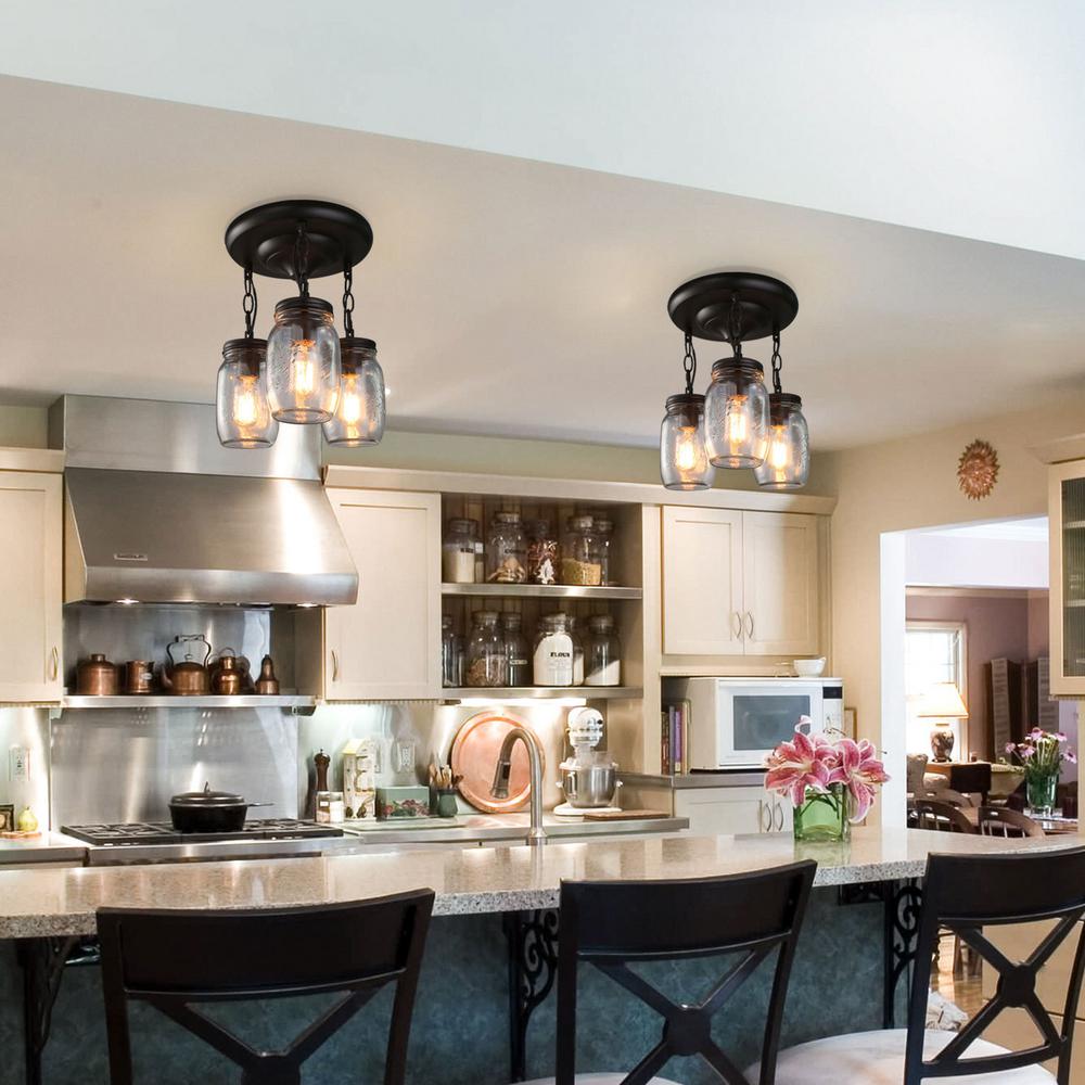 flush mount lights over kitchen island