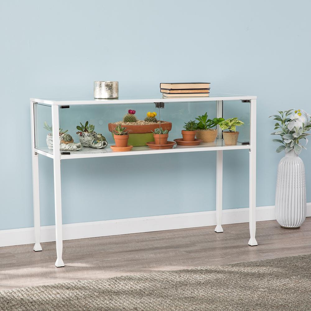 Southern Enterprises Serine White Terrarium Display Console Table