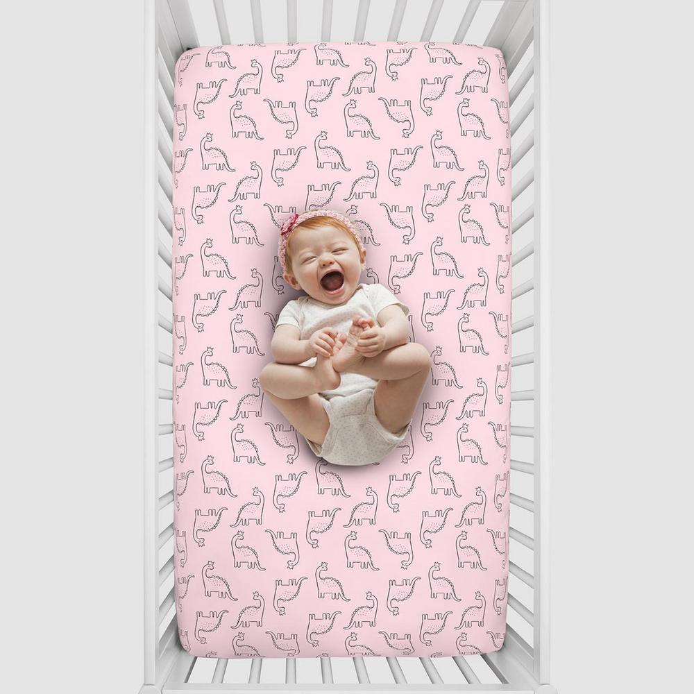 pink dinosaur crib bedding