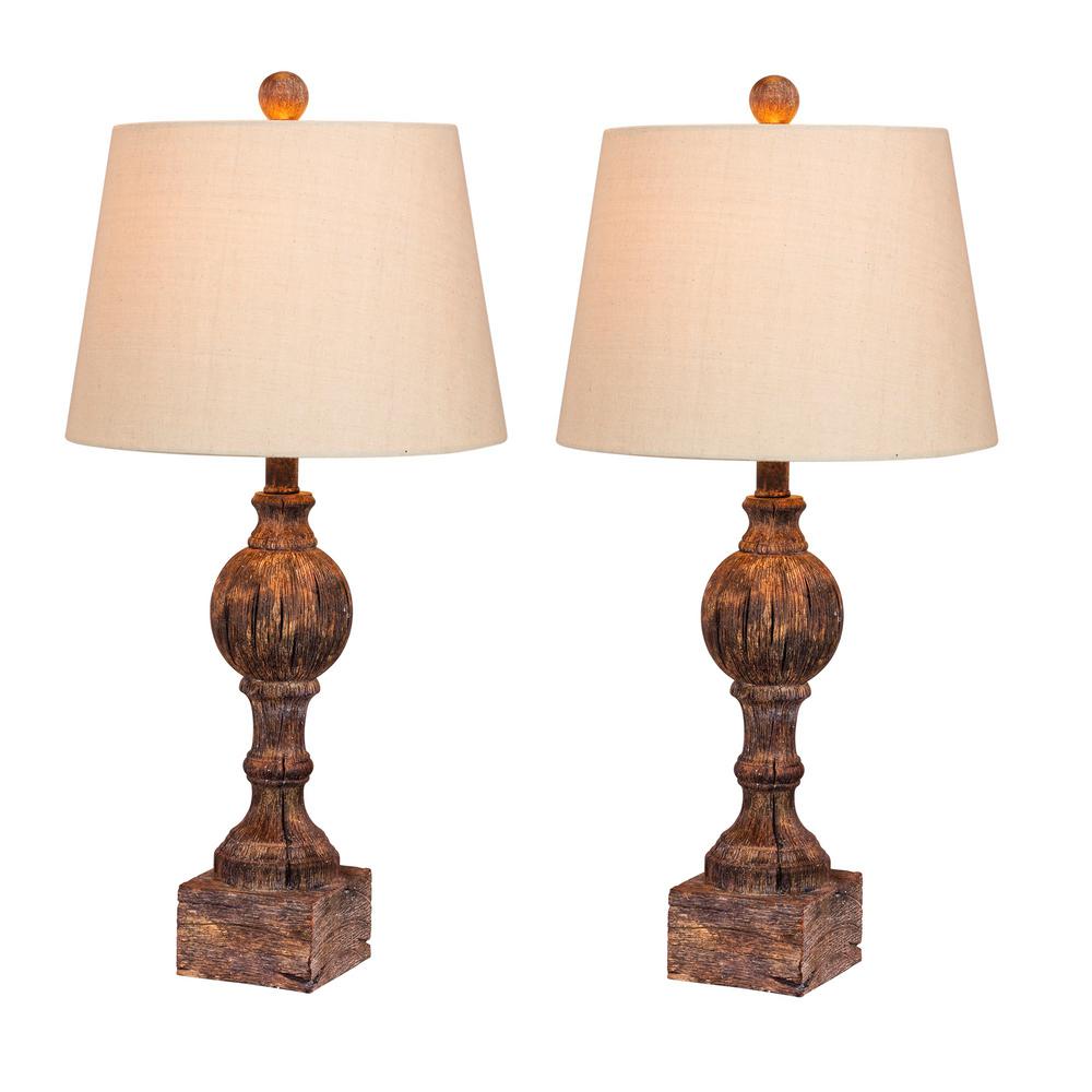 Globe Electric Set Of Two 27 In Bronze And Beige Table Lamps 12398 Pair Of Distressed Column Resin Table Lamps In A