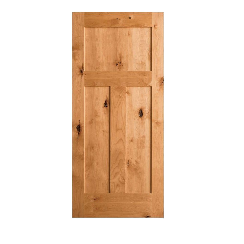 Krosswood Doors 28 In X 80 In Krosswood Craftsman 3 Panel Shaker Solid Wood Core Rustic Knotty Alder Interior Door Slab