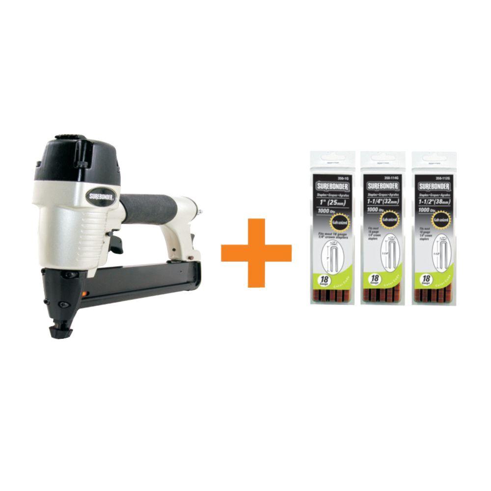 Surebonder 1/4 in. Crown Pneumatic Staple Gun with 3 Different Length