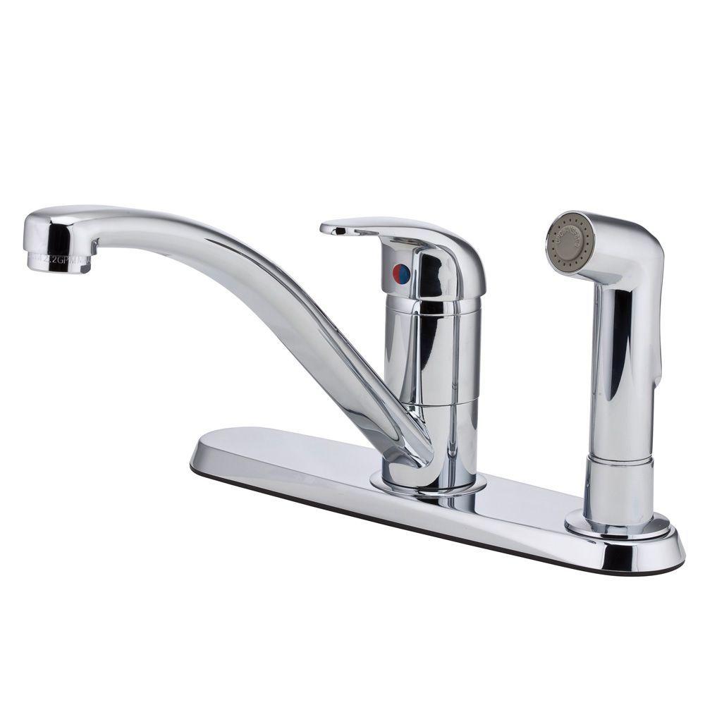 UPC 038877556573 product image for Pfister Pfirst Single-Handle Standard Kitchen Faucet with Side Sprayer in Polish | upcitemdb.com