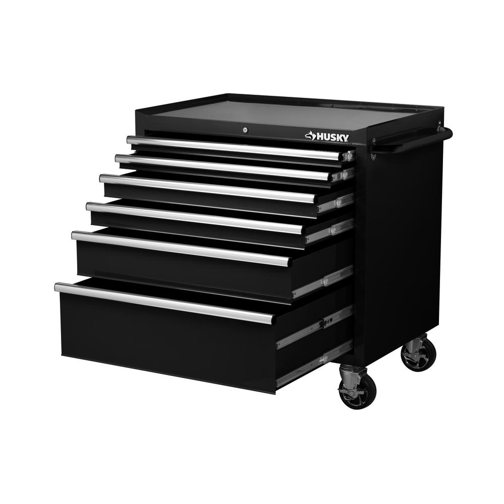 Husky 36 In W 6 Drawer Deep Tool Chest Cabinet In Gloss Black