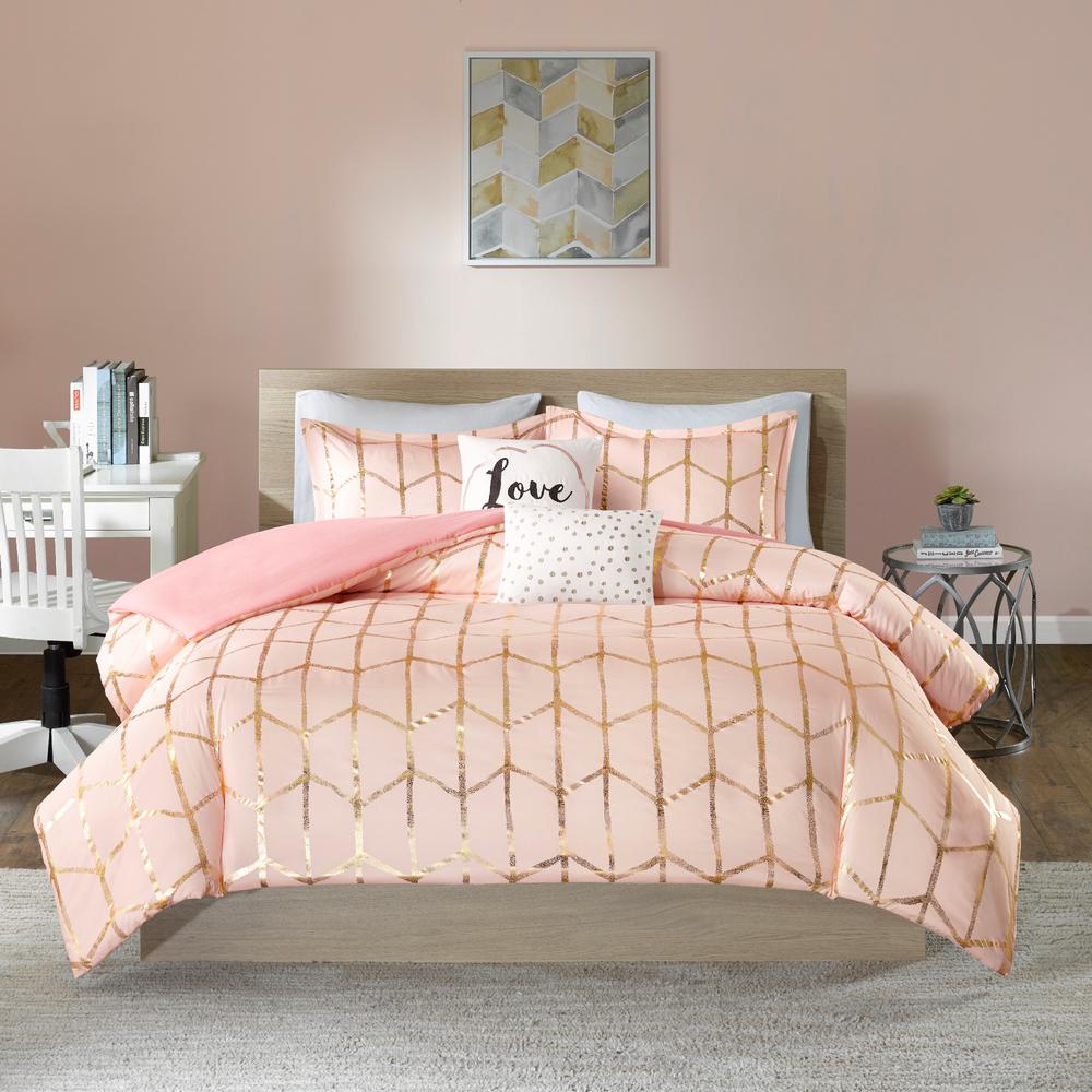 Intelligent Design Khloe 4 Piece Blush Gold Twin Duvet Cover Set