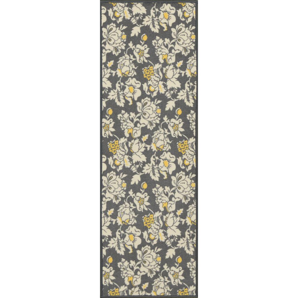Ottomanson Studio Collection Floral Design Grey 2 ft. x 5 ft. NonSkid