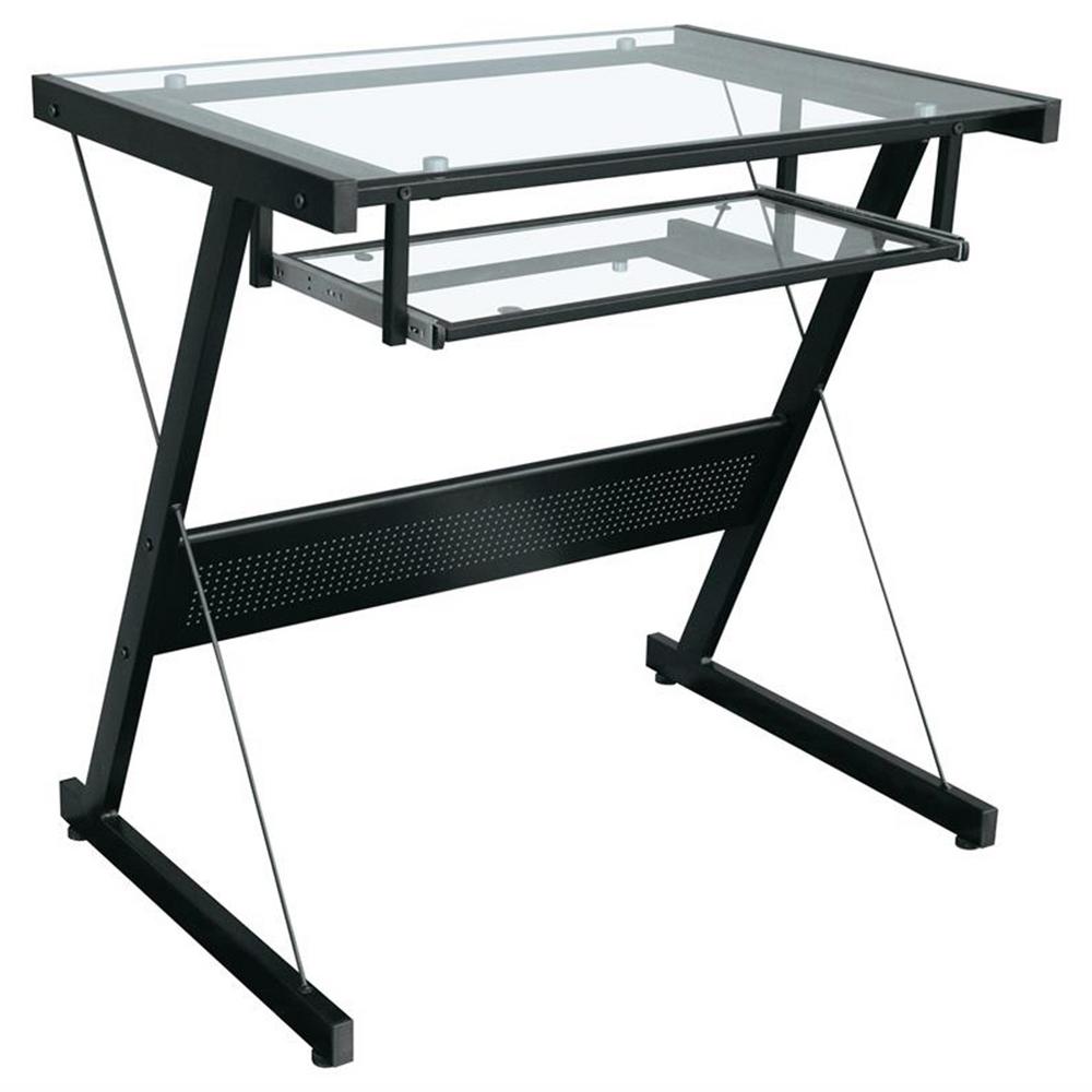 proHT Black Modern Style Computer Desk with Keyboard Tray and Glass Top