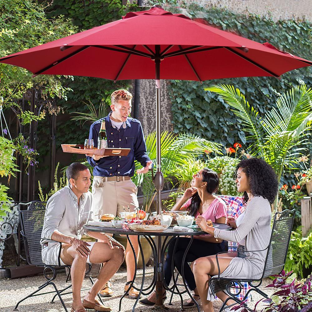 Abba Patio 9 Ft Market Patio Umbrella Steel Pole With Auto Tilt And Crank Red 8 Ribs Ap9388ctar The Home Depot