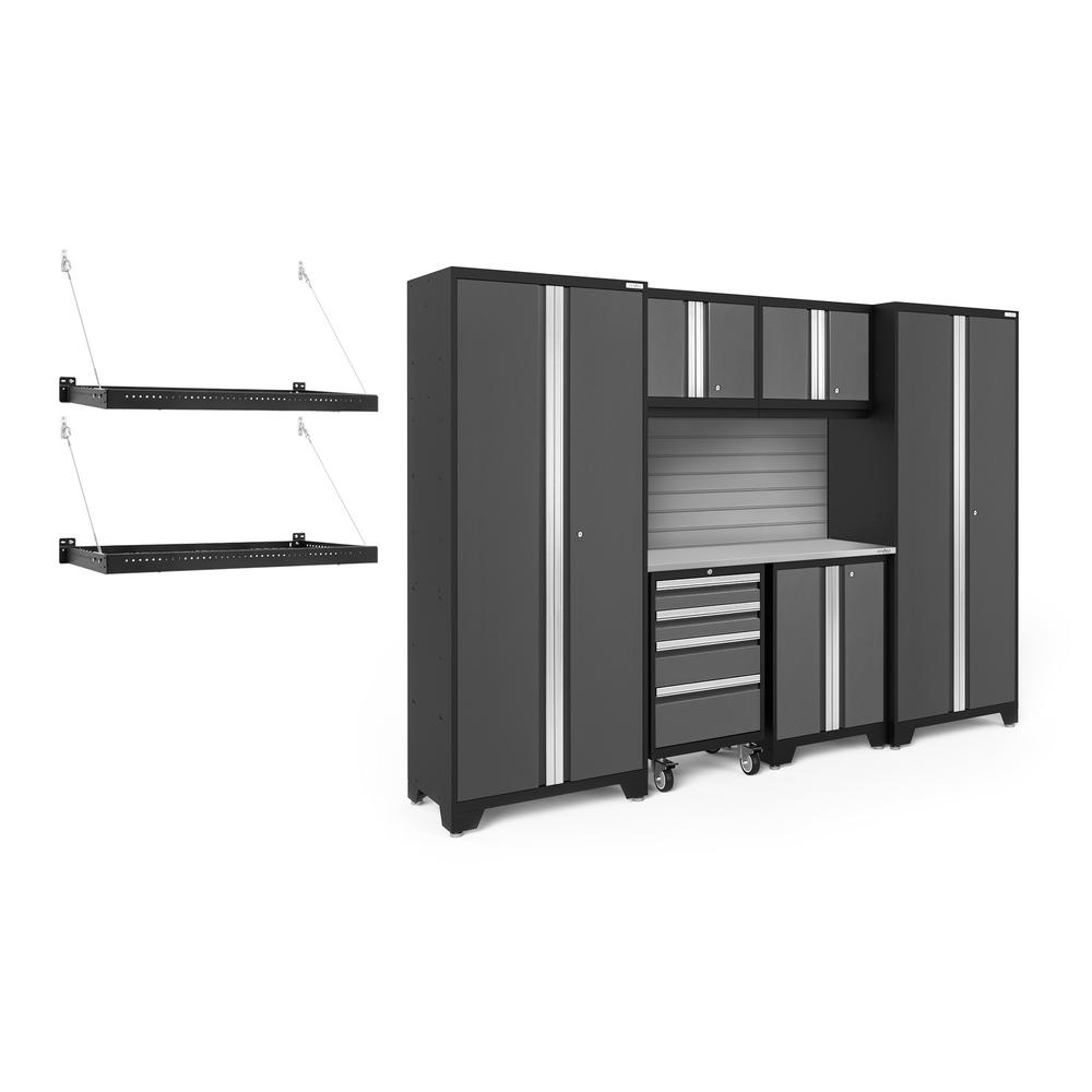 Newage Products Bold 108 In W X 7725 In H X 18 In D 24 Gauge Steel Garage Cabinet Set In Gray 7 Piece 50753 The Home Depot