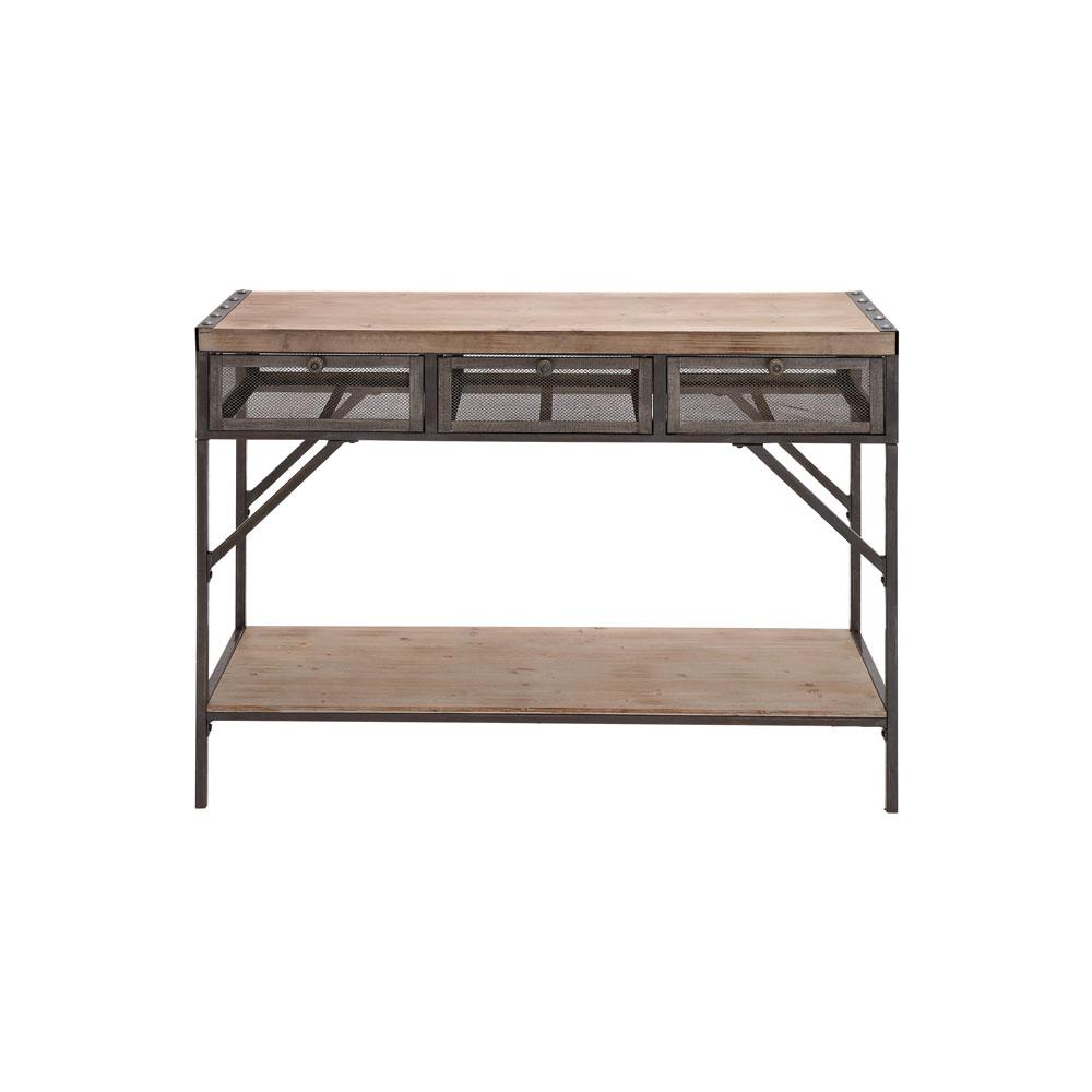 Litton Lane Distressed Black Iron Rectangular 3 Drawer Console