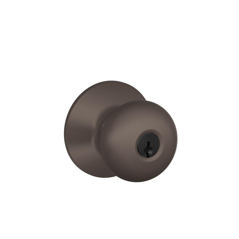 plymouth schlage entry knob door bronze keyed rubbed oil handle ply f51a fe285 knobset aged matte homedepot finish knobs