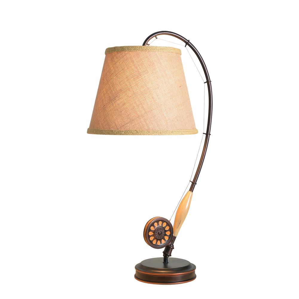 Kenroy Home Fly Rod 28 In Oil Rubbed Bronze Table Lamp With Wood