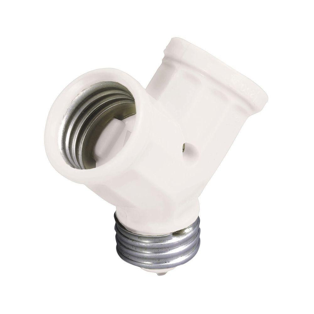 Leviton Socket With Outlets White R52 01403 00w The Home Depot 660 Watt Keyless Twin Socket Lamp Holder Adapter