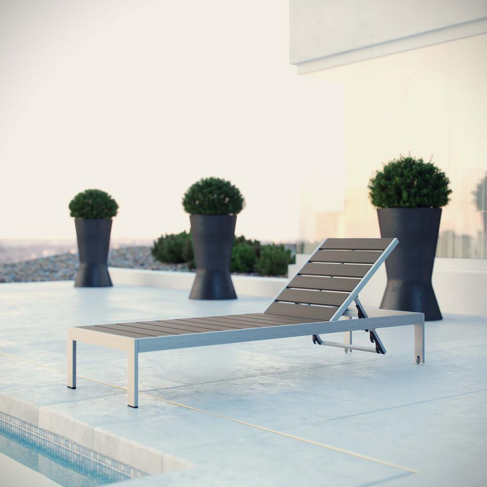 Modway S Patio Aluminum Outdoor Chaise Lounge In Silver Gray Patio Aluminum Outdoor Chaise Lounge