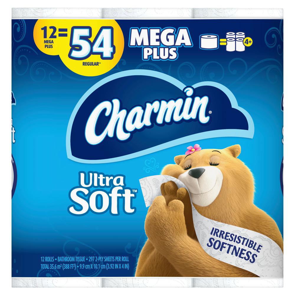 Charmin Ultra Soft Toilet Paper 12 Mega Plus Rolls 003700048650 The Home Depot
