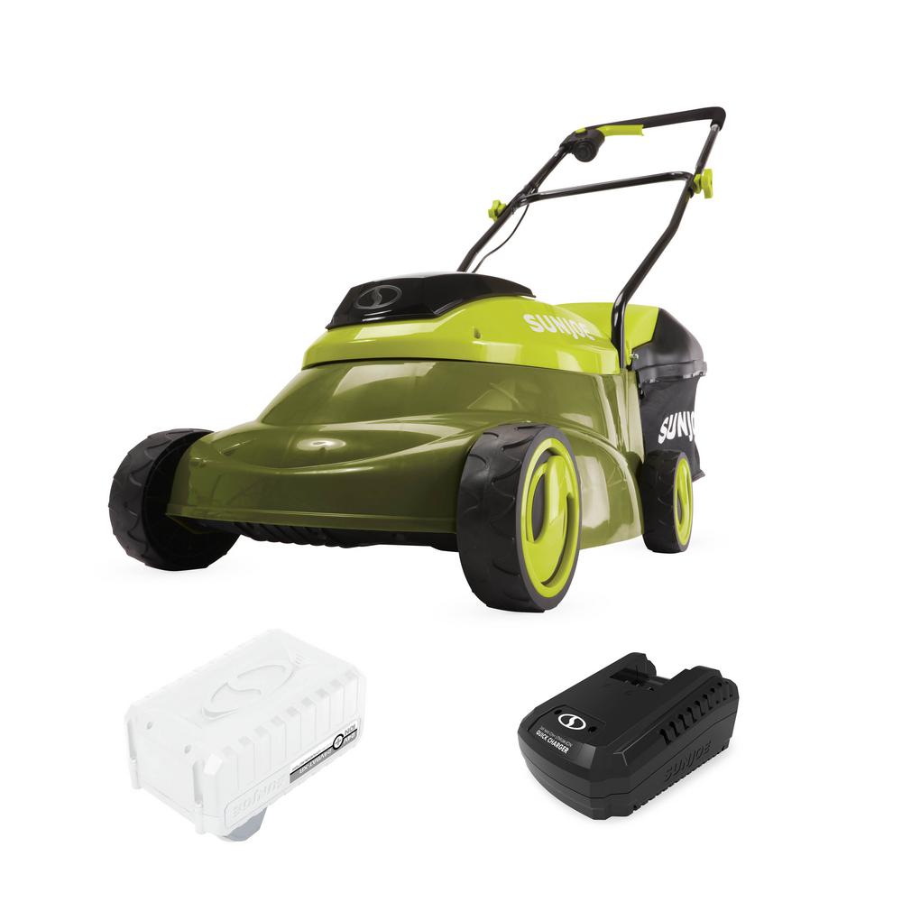Sun Joe 14 in. 24-Volt Cordless Walk-Behind Push Mower Kit with 5.0 Ah Battery   Charger MJ24C-14-XR