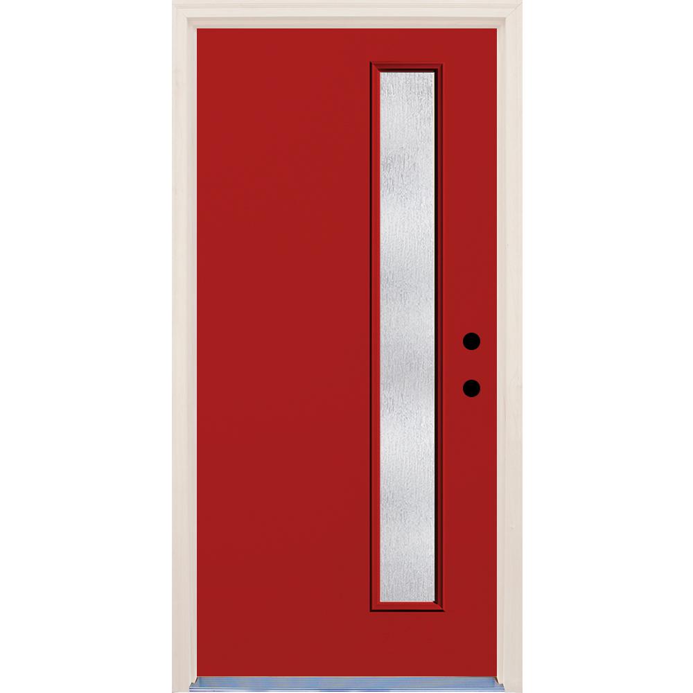36 In X 80 Left Hand Engine 1 Lite Rain Gl Painted Fibergl Prehung Front Door With Brickmould
