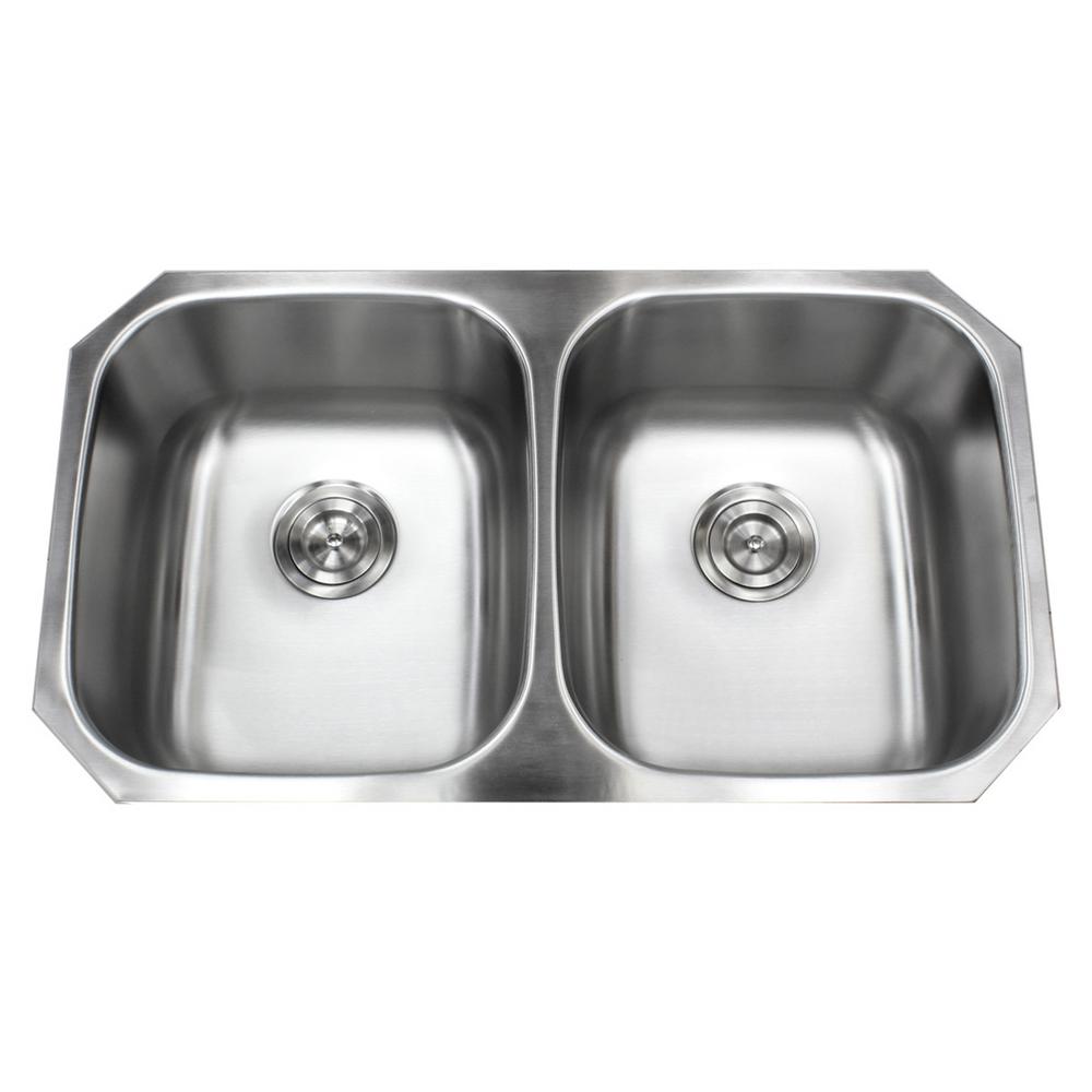 Kingsman Hardware Undermount 18 Gauge Stainless Steel 32 In X 18 1 2 In X 9 In Deep 50 50 Double Bowl Kitchen Sink With Brushed Finish