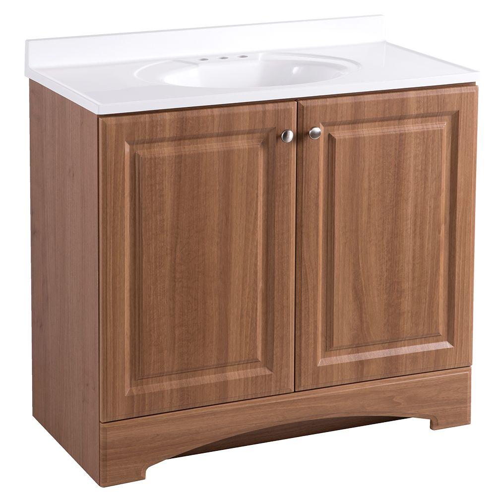 Glacier Bay 37 In W X 36 H 19 D Bath Vanity Golden Pecan With Cultured Marble Top White