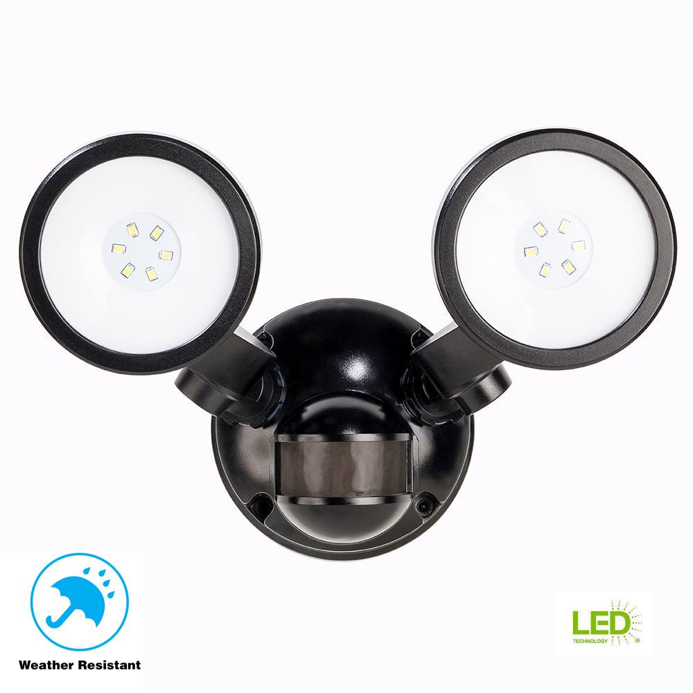 Motion Sensing Outdoor Security Lighting The 180 Degree Black Motion Activated Outdoor Integrated Led Twin Head Flood Light