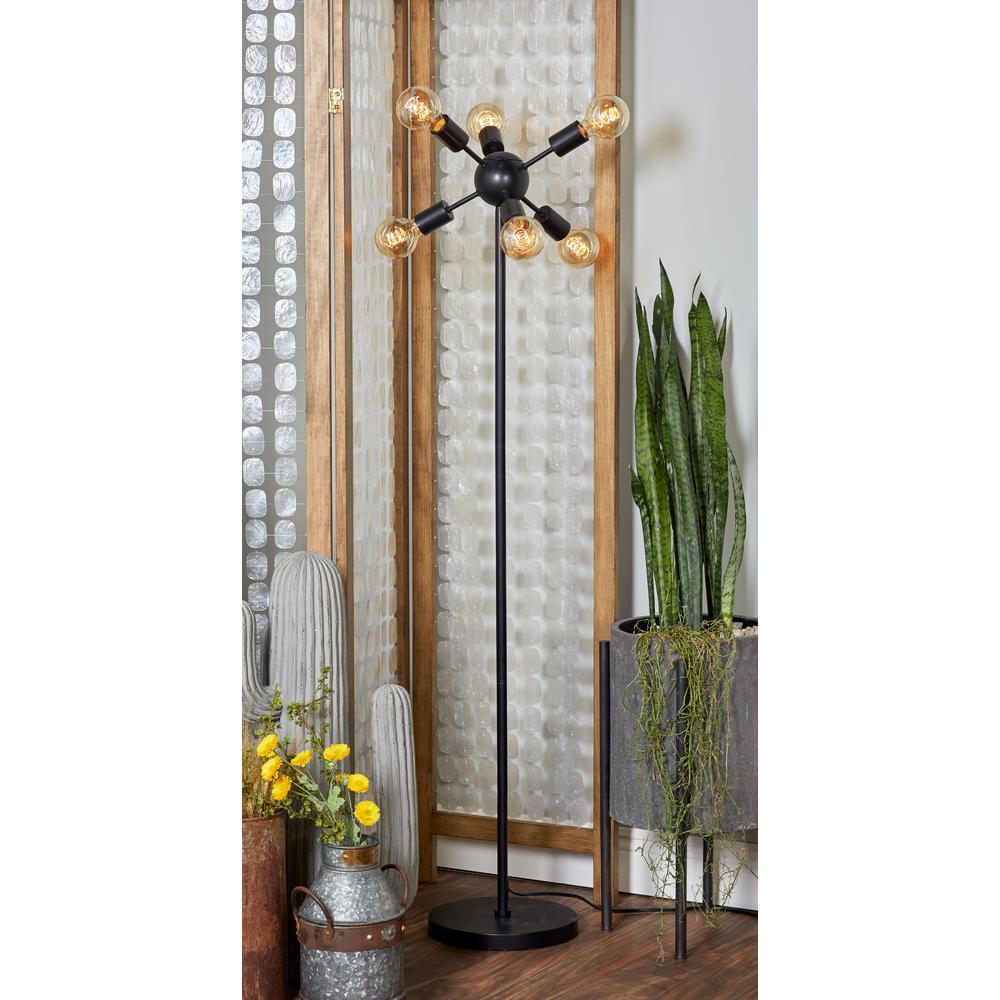 62 inch Black Metal Floor Lamp with 6-Bulb Atom-Shaped Shade