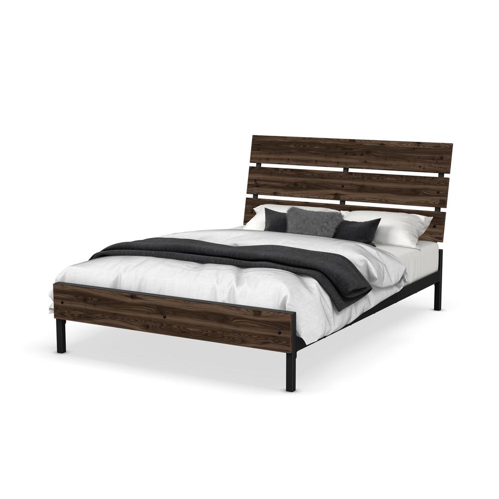 Riverton Textured Black Metal Grey Wood Full Size Bed 1440354/2584 The Home Depot
