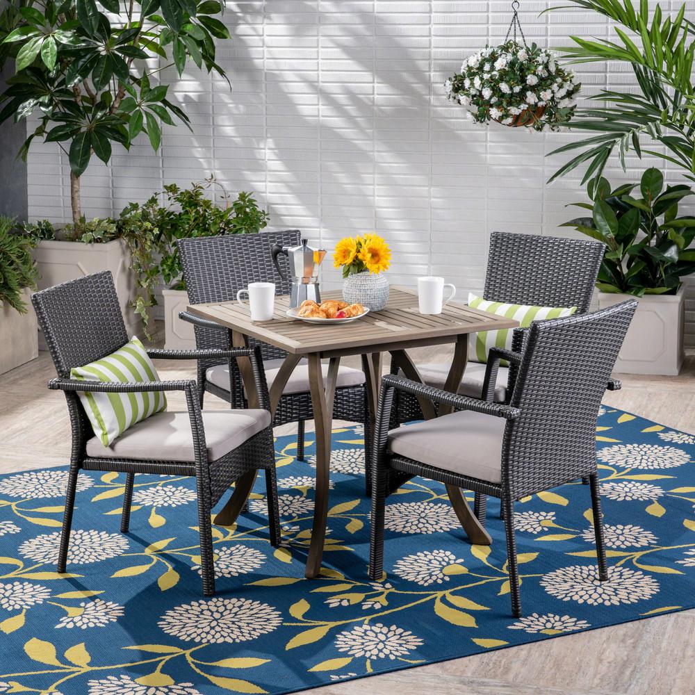 Noble House Ferris Gray 5-Piece Wood and Wicker Outdoor Dining Set with