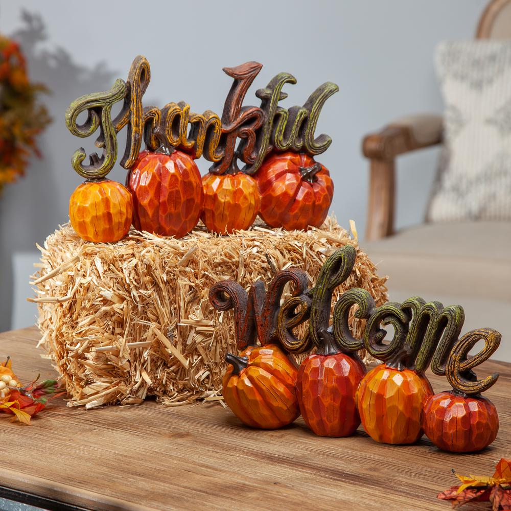 Gerson 6 89 In H Resin Harvest Thanksgiving Pumpkin Tabletop