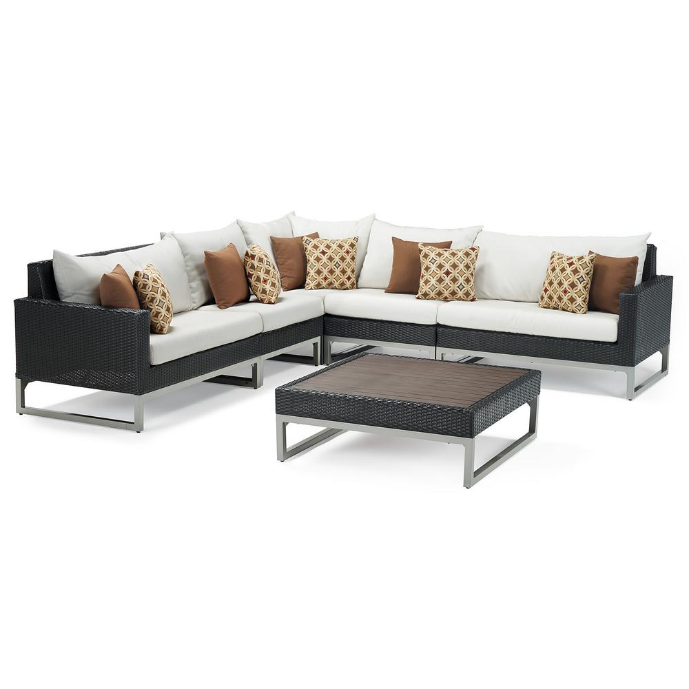 RST Brands Milo Espresso 6-Piece Wicker Outdoor Patio Sectional Seating set with Moroccan Cream ...