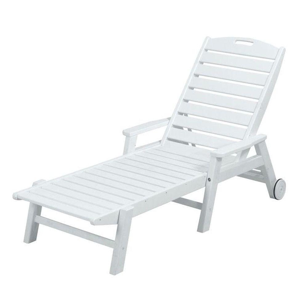 Polywood Nautical White Wheeled Plastic Outdoor Patio Chaise