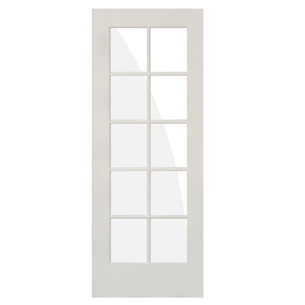 28 In X 80 In Shaker Mdf Primed Wood Low E Glass Left Hand 10 Lite Clear Composite Single Prehung Interior Door