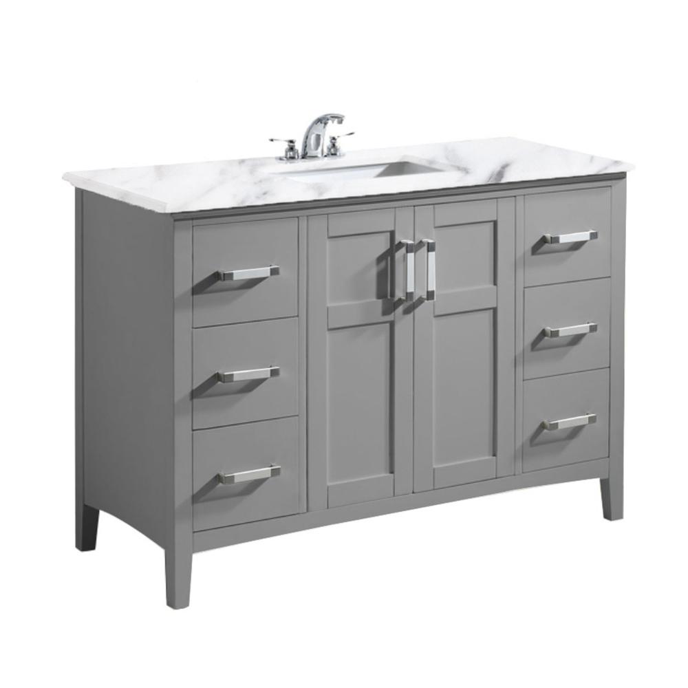 Simpli Home Winston 48 in. Bath Vanity in Warm Grey with Marble Extra Thick Vanity Top in Bombay