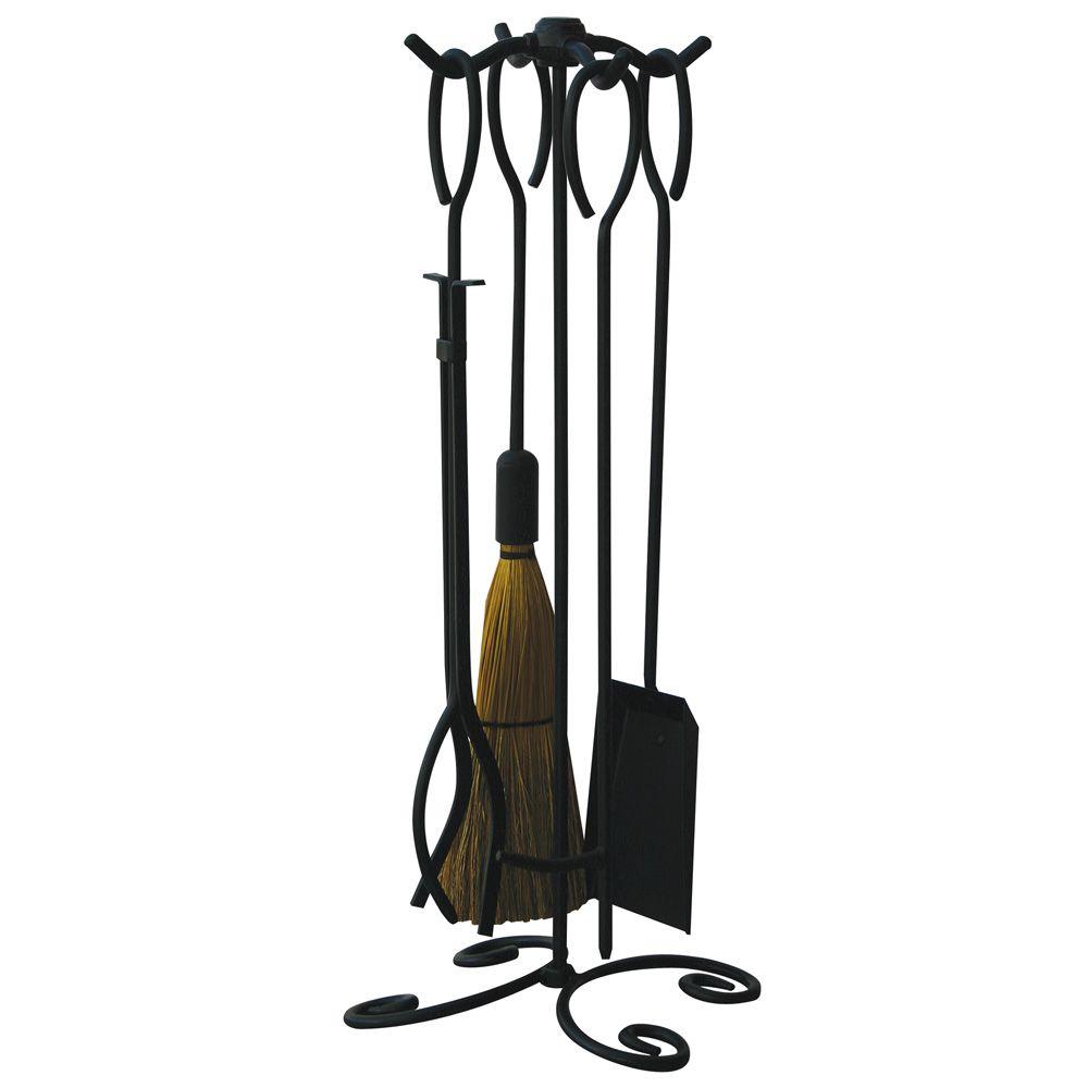 Uniflame Black Wrought Iron 5 Piece Fireplace Tool Set With Ring