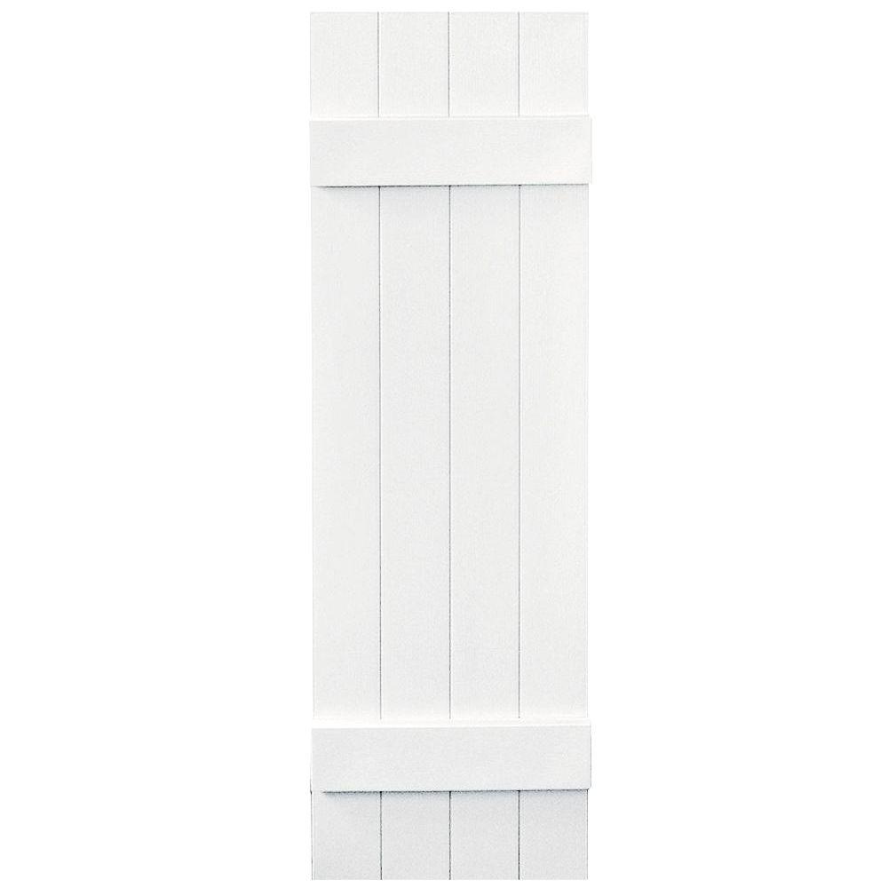 Builders Edge 14 in. x 47 in. BoardNBatten Shutters Pair, 4 Boards Joined 001 White