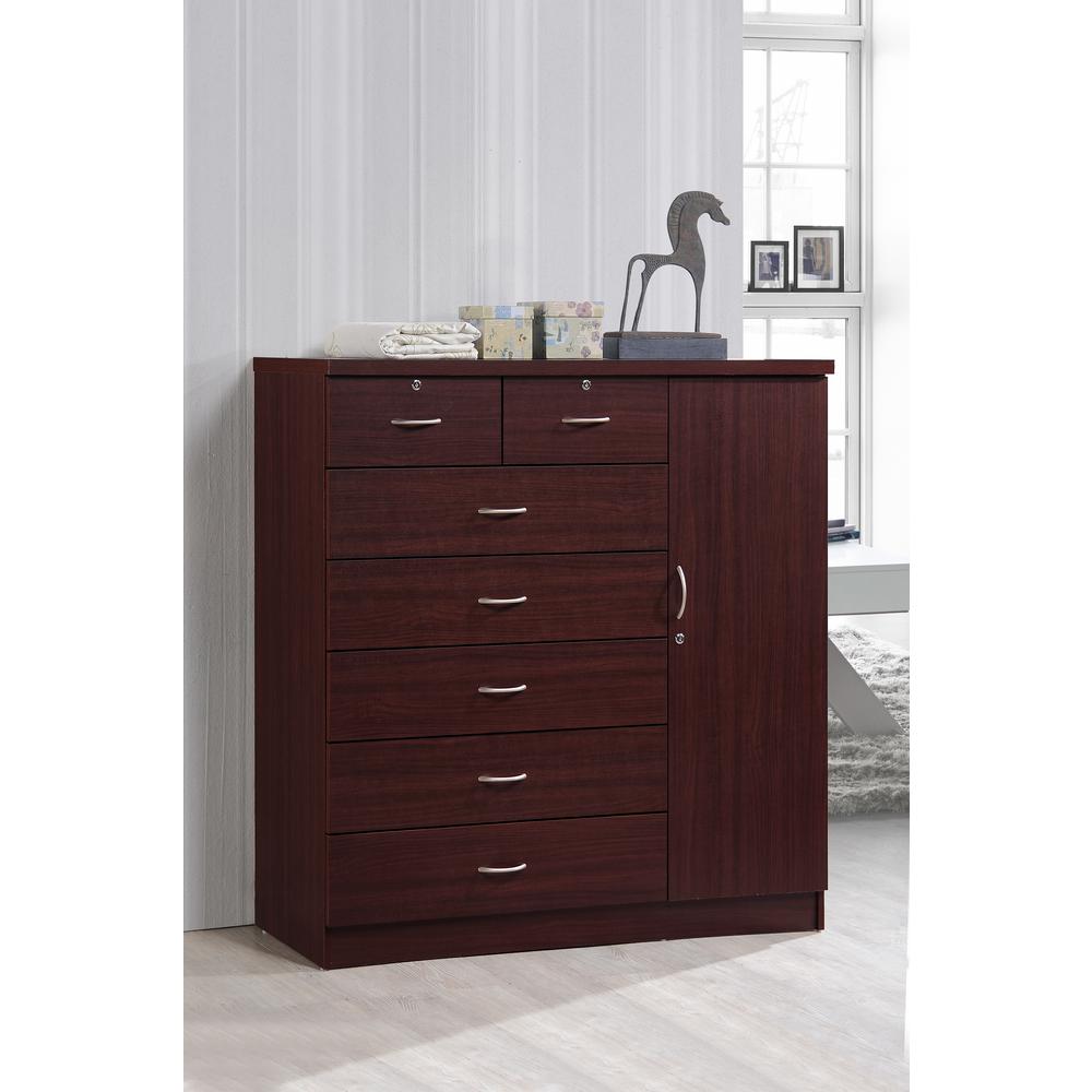 Hodedah 7 Drawer Mahogany Chest Of Drawers With Door Hi71dr