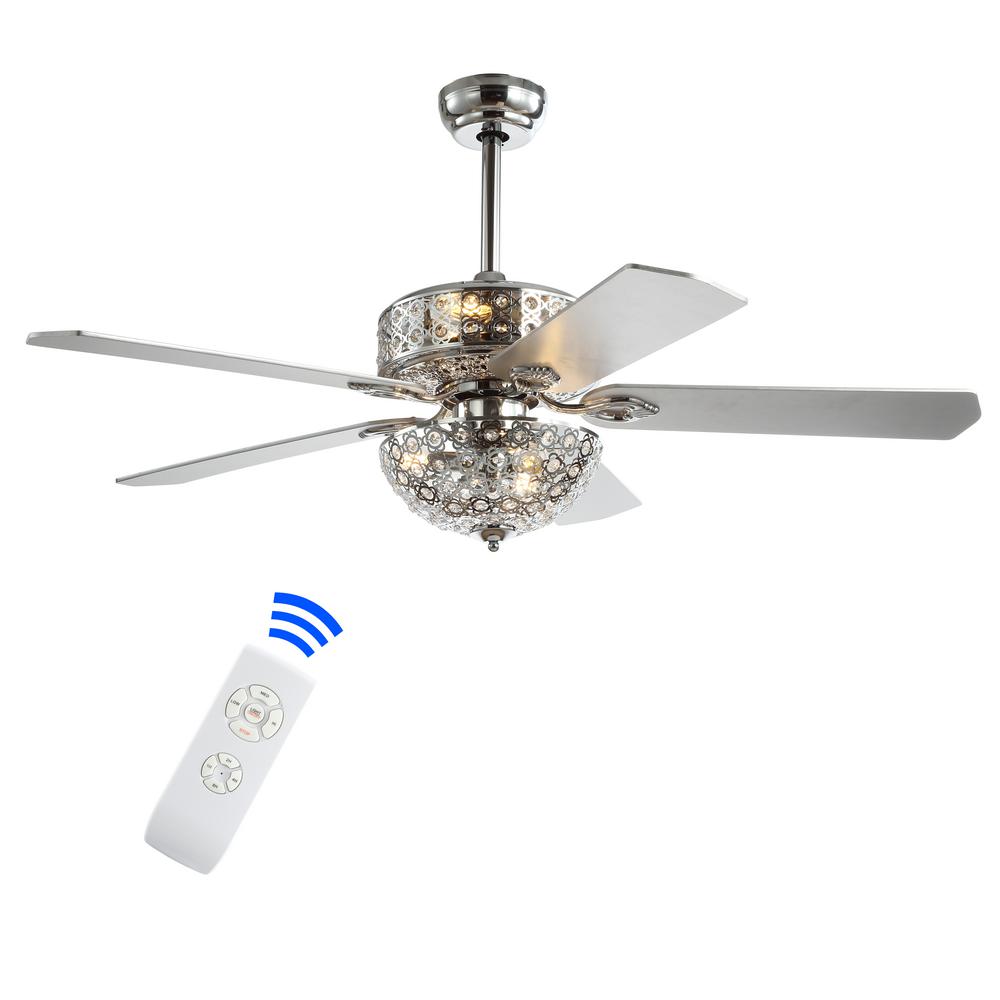 Jonathan Y Zara 52 In Chrome Filigree 6 Light Metal Wood Led Ceiling Fan With Light