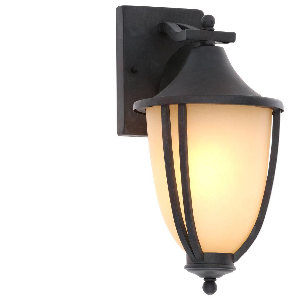 Classic Hampton Bay Outdoor Wall Mounted Lighting 1 Light Rustic Iron Outdoor Wall Mount Lantern