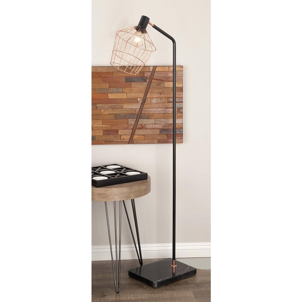 21 inch x 62 inch Modern Jar-Shaped Cage Metal and Marble Floor Lamp with Bulb